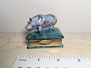 Limoges Hippopotamus On Book Peint Main Rare Vintage Hippo Trinket Box