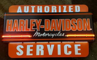 RARE HARLEY - DAVIDSON HD MOTORCYCLE AUTHORIZED SERVICE GLASS NEON SIGN BAR LIGHT 2