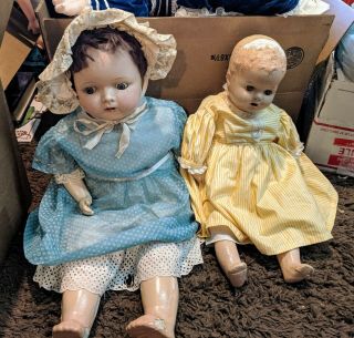 Composition Dolls Two Girls Baby Antique