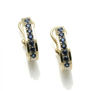 Vintage Blue Sapphire Hoop Earrings 14k Yellow White Gold 1.  5 Carat Prong Set