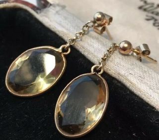 Vintage Art Deco Jewellery Stunning 9 Carat Gold & Citrine Bezel Set Earrings