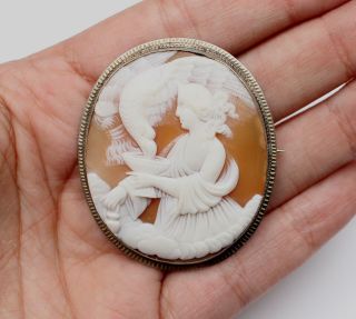 19thc Antique Victorian Carved Cameo Mythological Hebe Feeding Eagle Of Zeus Nr