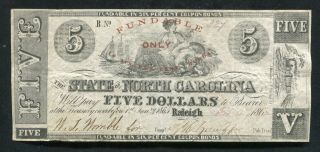 Cr 85a 1862 $5 The State Of North Carolina Raleigh,  Nc Obsolete Banknote Rare