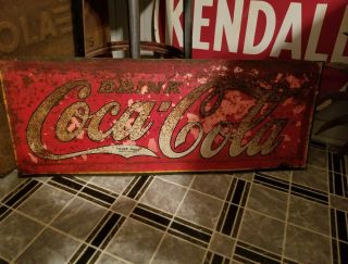 Vintage 1934 Drink Coca - Cola Metal Tin Sign Soda Gas Station Oil