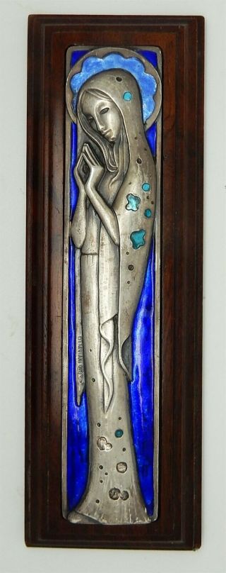 Vintage 1960s Signed Ottaviani Italian Modernist Sterling Enamel Our Lady Plaque