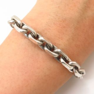 925 Sterling Silver Vintage Heavy Toggle - Clasp Cable Link Bracelet 6 3/4 "