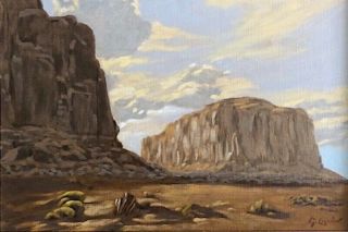 Vtg Signed Orig Oil Painting Western Landscape Of Monument Valley Utah