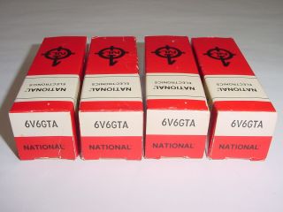4 Vintage NOS 1960 ' s National 6V6GTA Brown Base 3 - Mica Match Amplifier Tube Quad 9
