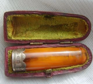 Victorian Chester 1899 Silver Amber Cheroot Cigar Holder In Fitted Case