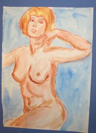 Vintage fauvist watercolor painting nude woman portrait 2