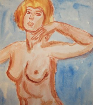 Vintage fauvist watercolor painting nude woman portrait 4