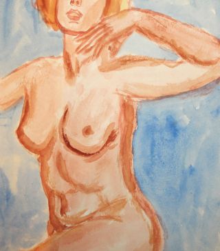 Vintage fauvist watercolor painting nude woman portrait 5