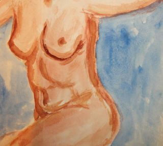 Vintage fauvist watercolor painting nude woman portrait 6