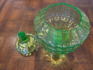 RARE Vintage Vaseline Uranium Green Glass Candy Dish/Lid Twisted Optic 3