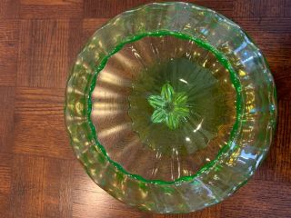RARE Vintage Vaseline Uranium Green Glass Candy Dish/Lid Twisted Optic 5