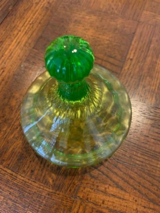 RARE Vintage Vaseline Uranium Green Glass Candy Dish/Lid Twisted Optic 6