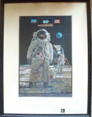 Rare 1969 Apollo 11 Armstrong & Aldrin Full Color Chrome Framed Picture