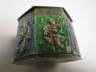 Antique/Vintage Chinese Silver & Enamel Hexagon Box.  Signed 4
