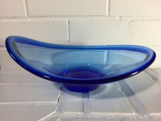Large Vintage Mid Century Italian Murano Blue Glass Art Bowl