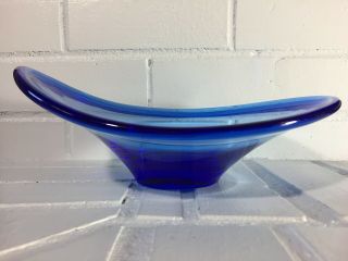 Large Vintage Mid Century Italian Murano Blue Glass Art Bowl 2