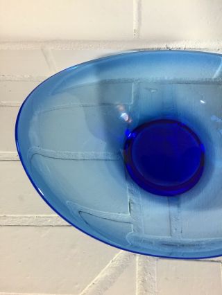Large Vintage Mid Century Italian Murano Blue Glass Art Bowl 5