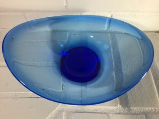 Large Vintage Mid Century Italian Murano Blue Glass Art Bowl 6