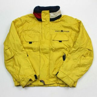 Vtg 90s Tommy Hilfiger Yellow Flag Spell Out Full Zip Coat Jacket Men 