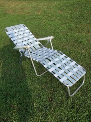 Vintage Aluminum Folding Lawn Chaise Lounge Chair Webbing Patio