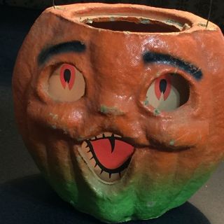 Vintage Halloween Paper Mache Pulp ORANGE CHOIR BOY Jack o Lantern Pumpkin 5 1/2 4