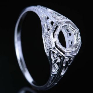 Wedding Vintage Filigree Semi Mount Setting Ring Round Solid 10k White Gold