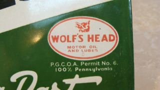 VINTAGE WOLF ' S HEAD MOTOR OIL PORCELAIN GAS OIL SERVICE STATION SIGN 8