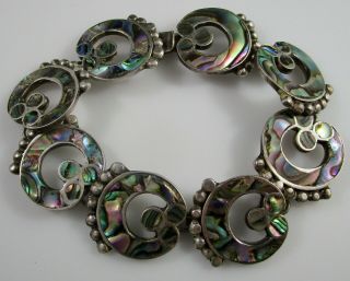 Bracelet Mexico Sterling Silver Taxco Signed Vintage Inlaid Abalone Shell 28.  4g