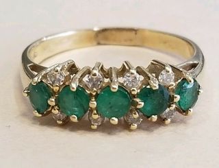 Vintage Estate Diamond Emerald 14k Yellow Gold Band Ring Size 8.  5