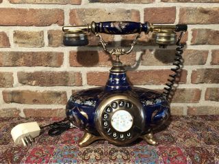 Vintage Blue Porcelain Telephone