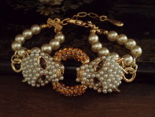 Butler & Wilson B&w Vintage Leopard Bracelet With Seed Pearls & Topaz Crystals
