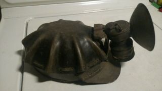 Antique Vintage Coal miner ' s Hardhat Helmet With Carbide Lamp 7