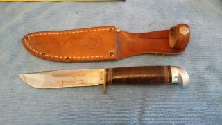 Vintage Official Boy Scouts Fixed Blade Knife & Leather Sheath Western