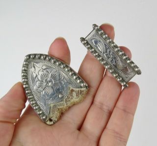 VTG Sterling silver VOGT western belt buckle tip and keeper 40 grams 8