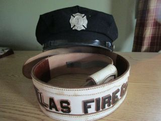 Vintage Atlas Fire Co.  No.  1 Atlas Mount Carmel Shamokin Pa Hat Metal Badge Belt