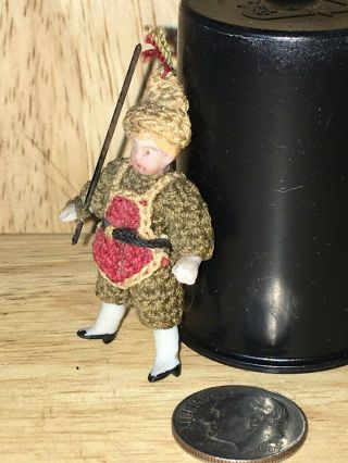 Antique German Bisque Miniature Carl Horn Hertwig Doll Crochet Clothing & Staff