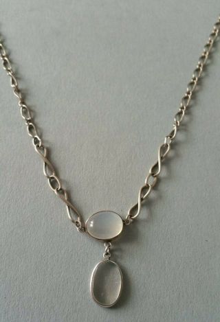 Antique Victorian Moonstone Sterling Silver Pendant Necklace Chain.