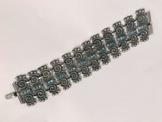 Vintage Sterling Silver Turquoise Bracelet Hand Made In Mexico Marked