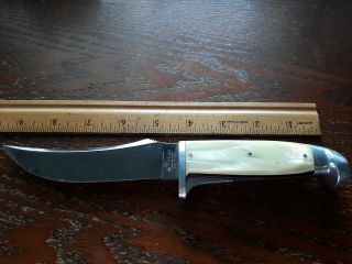 Antique Vintage Western Brand Hunting Knife 5 " Fixed Blade Mother Of Pearl