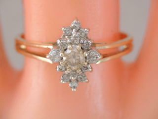 Vintage Solid 14k Gold White & Champagne Diamond Ring Sz 7 1/2