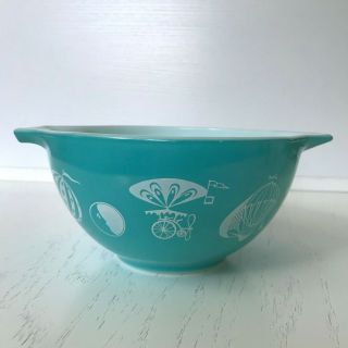 Vintage Pyrex Hot Air Balloon Turquoise Blue Cinderella 1 1/2 Pint Pt Bowl 441