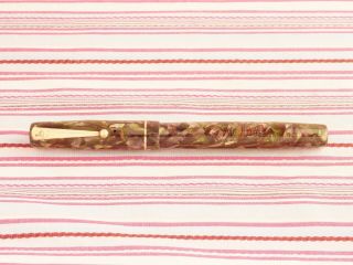 Vintage MABIE TODD SWAN Self - filler ITALIAN Marble Red Veined Fountain Pen RARE 7