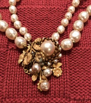 Signed Vintage Miriam Haskell Double Strand Niki Pearls Necklace