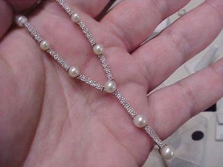 Vintage Rare White Pearl & Pave Set Diamond 18 " Necklace 14k White Gold Nr
