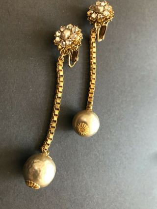 Sign Miriam Haskell Champagne Baroque Huge Pearls Rhinestone Earrings Jewelry