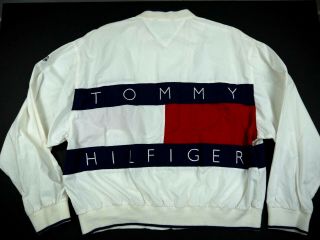 Vintage 90s Tommy Hilfiger Cotton Jacket Coat Big Flag Spell - Out Golf Mens L